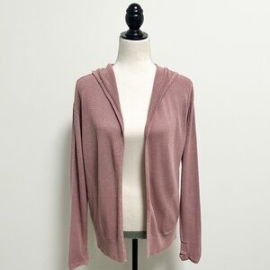 Lululemon Still Movement Cardigan Heathered Quicksand Mauve Open Knit Hooded 2